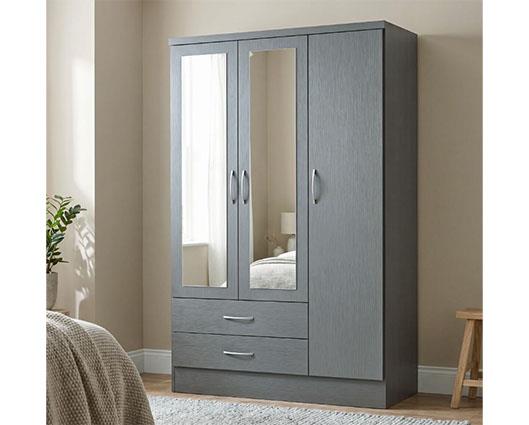 NEVADA 3 DOOR 2 DRAWER WARDROBE - 3D EFFECT GREY