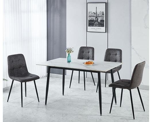 FENTON DINING SET (X4 CHAIRS) - WHITE/DARK GREY SUEDE FABRIC