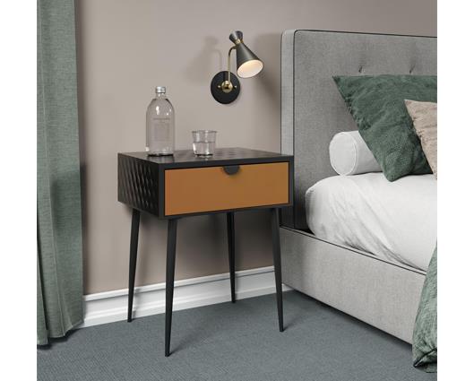 Jupiter metal 1 drawer bedside cabinet, copper drawer with black handle legs