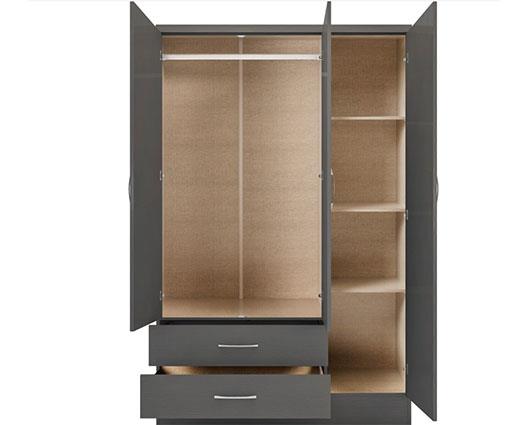 NEVADA 3 DOOR 2 DRAWER WARDROBE - 3D EFFECT GREY