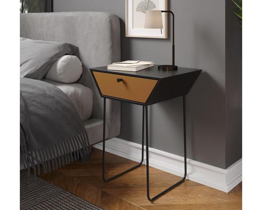 Apollo metal 1 drawer bedside cabinet, copper drawer, black cabinet, handle and legs