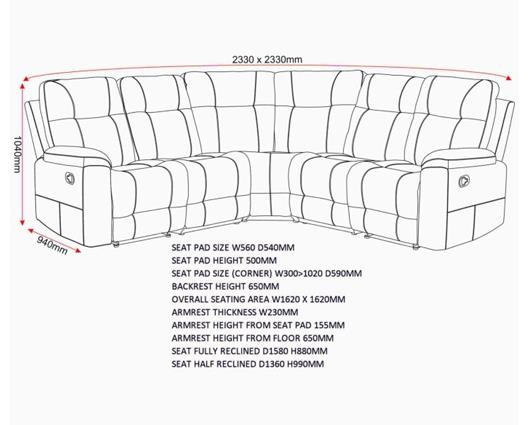 Guildford Corner Recliner Sofa - Grey Fabric