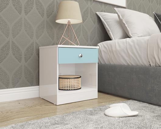 DENVER 1 DRAWER BEDSIDE - WHITE/BLUE GLOSS