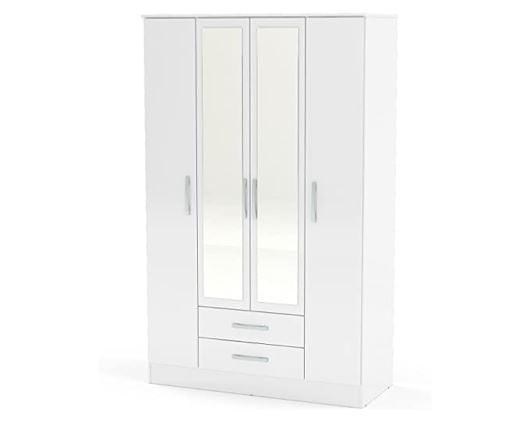 Larz 4 Door 2 Drawer Wardrobe With Mirror-White