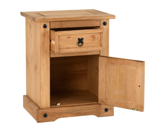 Corona 1 Drawer 1 Door Bedside Cabinet - Distressed Waxed Pine