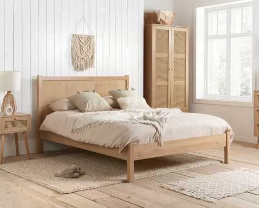 Croxley Double Rattan Bed - Oak