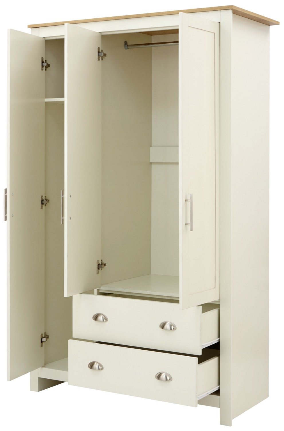 Lachlan 3 Door 2 Drawer Wardrobe- Cream