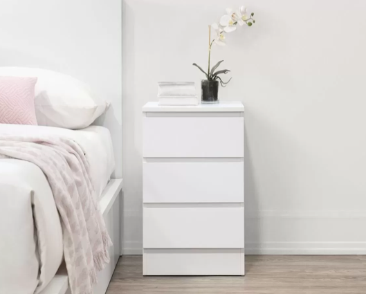 Oakley 3 Drawer Bedside- White
