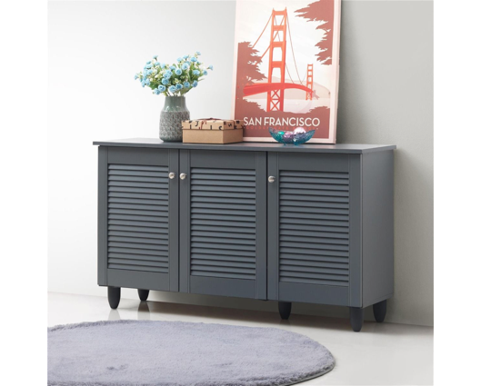 Traditional 3 Door Shoe Cabinet-Dark Grey