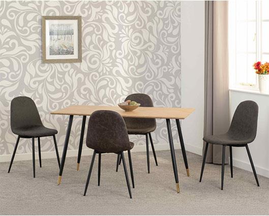HAMILTON & ATHENS MEDIUM DINING SET (X4 CHAIRS) - MEDIUM OAK EFFECT/BROWN FAUX LEATHER