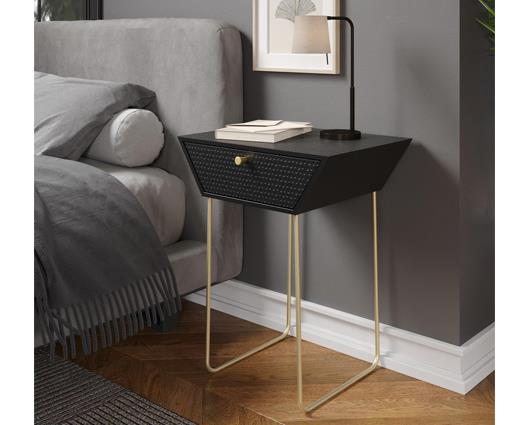 Apollo metal 1 drawer bedside cabinet, black with gold handle and legs