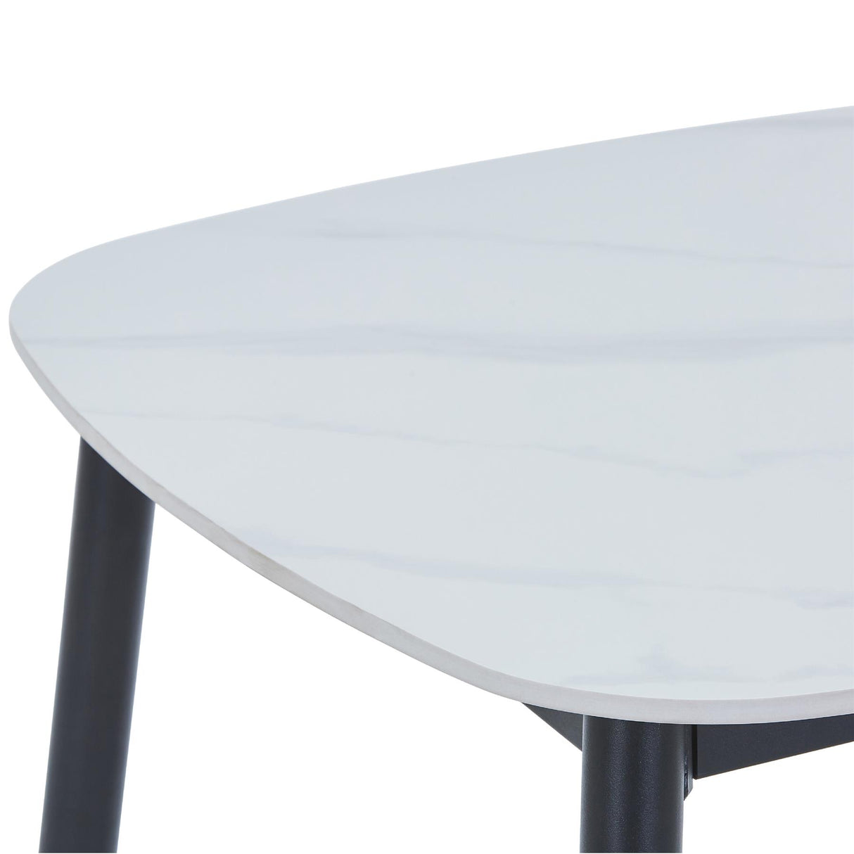 Aspen square dining table, gloss white sintered stone top with black tapered legs