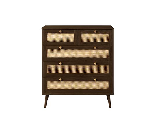 Croxley 5 Drawer Rattan Chest - Walnut