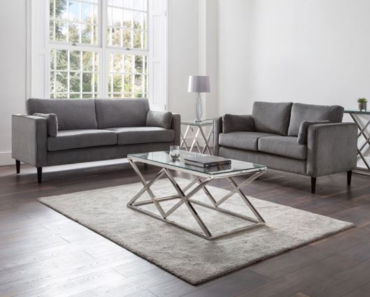 Houston 3 Seater-Dark Grey Chenille Fabric