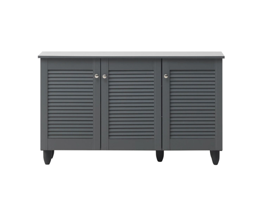 Traditional 3 Door Shoe Cabinet-Dark Grey