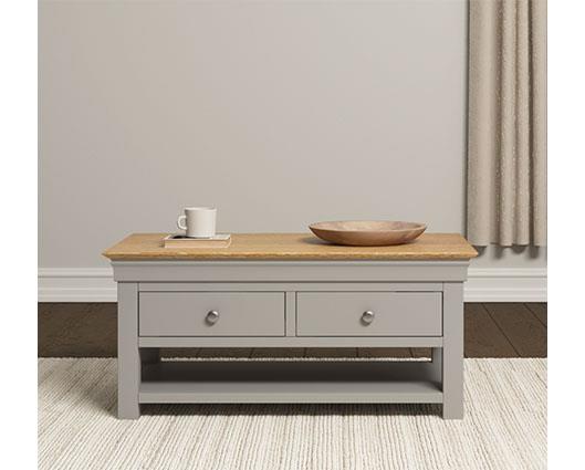 BORDEAUX 2 DRAWER COFFEE TABLE - PEBBLE GREY/OAK