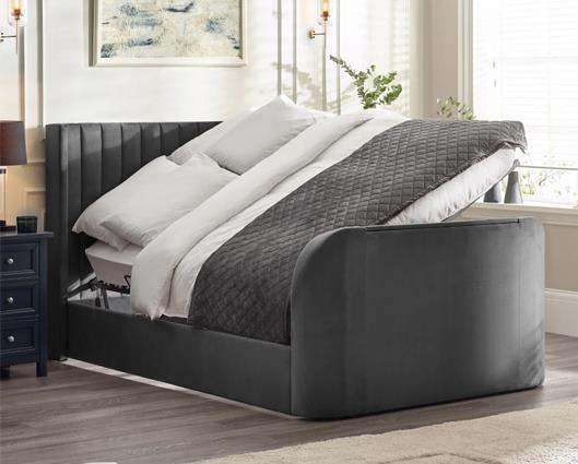 Clara Side Lift Ottoman TV Bed Dark Grey - Double