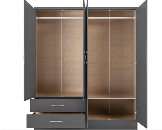 NEVADA 4 DOOR 2 DRAWER WARDROBE - 3D EFFECT GREY