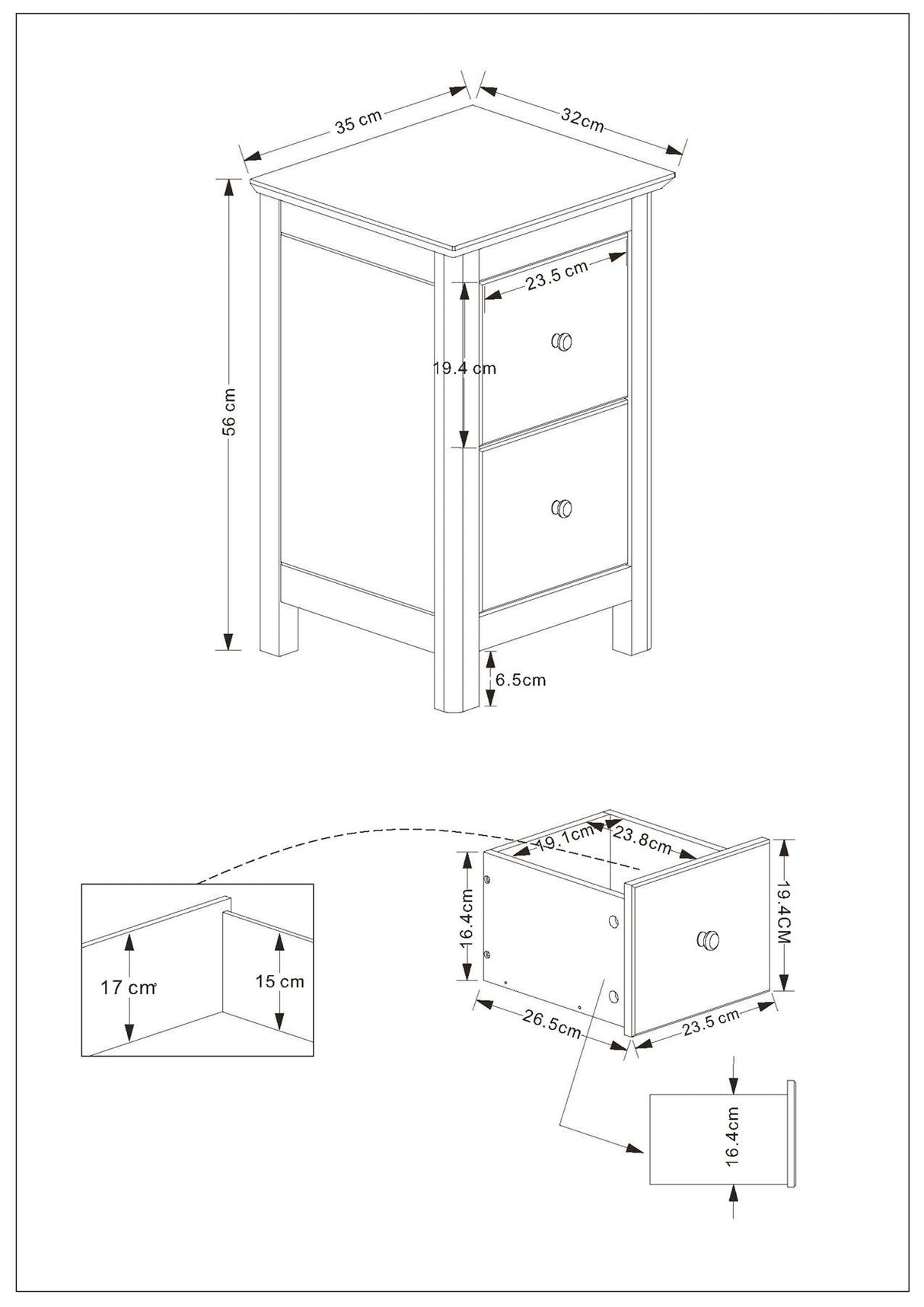 Nairn White 2 drawer petite bedside cabinet