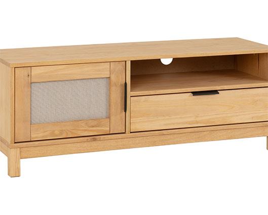 CORONA RATTAN 1 DOOR 1 DRAWER TV UNIT - DISTRESSED WAX PINE/RATTAN EFFECT