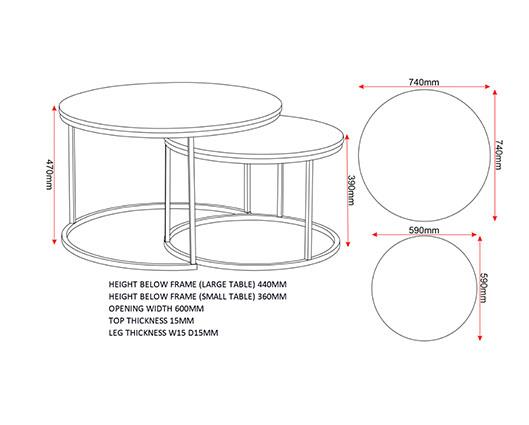 DALLAS ROUND COFFEE TABLE SET - MARBLE/GOLD EFFECT