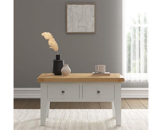 WINDSOR 2 DRAWER COFFEE TABLE - IVORY/OAK