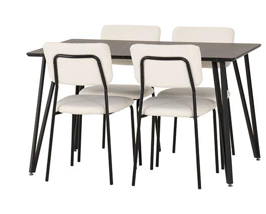 MARLOW & SHELDON DINING SET (X4 CHAIRS) - BLACK MARBLE/IVORY BOUCLE FABRIC