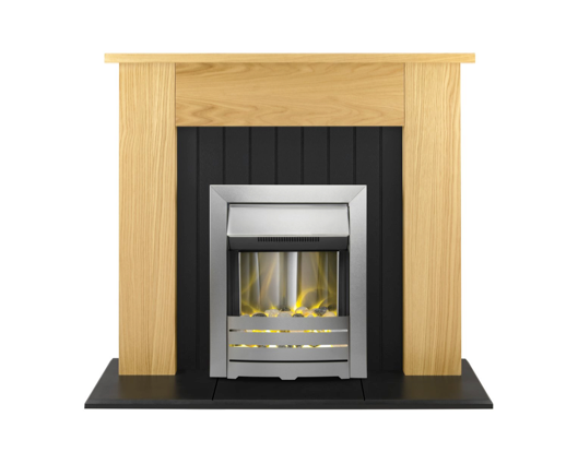 Chester Fireplace Suite 48inch - Oak With Electric Fire - Brushed Steel