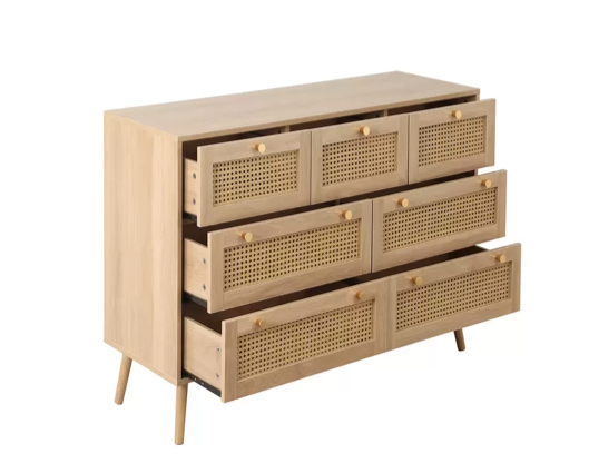Catalina 7 Drawer Rattan Chest- Oak