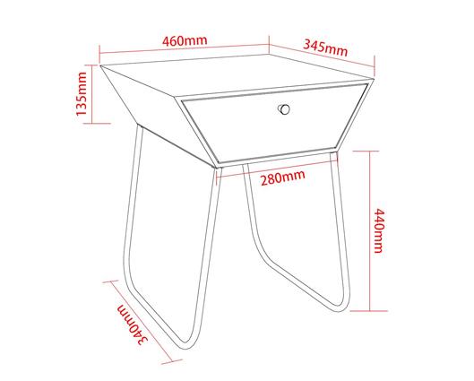 Apollo metal 1 drawer bedside cabinet, copper drawer, black cabinet, handle and legs