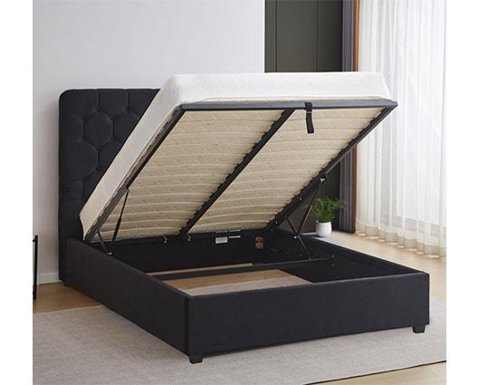 MADISON 4'6" OTTOMAN BED - BLACK VELVET FABRIC