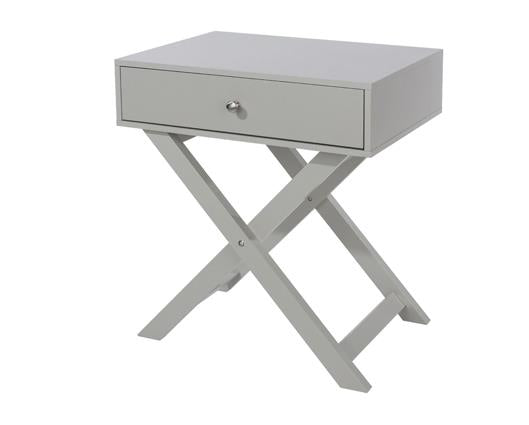 Cross Leg 1 Drawer Bedside Cabinet-Light Grey