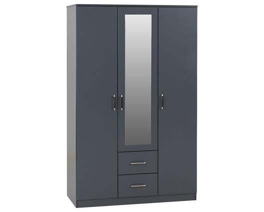 DAKOTA 3 DOOR 2 DRAWER MIRRORED WARDROBE - DARK GREY