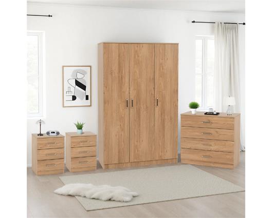 DAKOTA 3 DOOR WARDROBE BEDROOM SET - OAK EFFECT