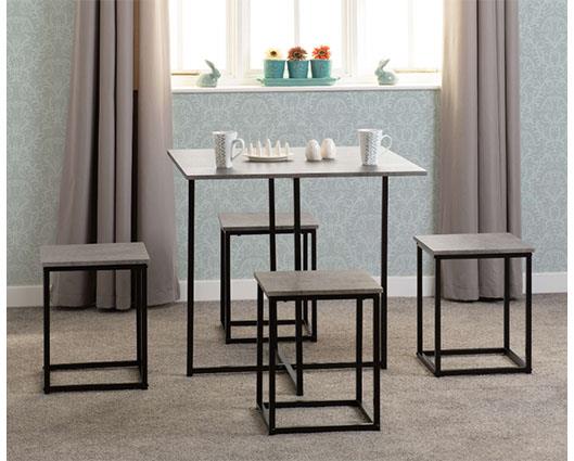 KENT 1+4 STOWAWAY DINING SET - STONE EFFECT/BLACK