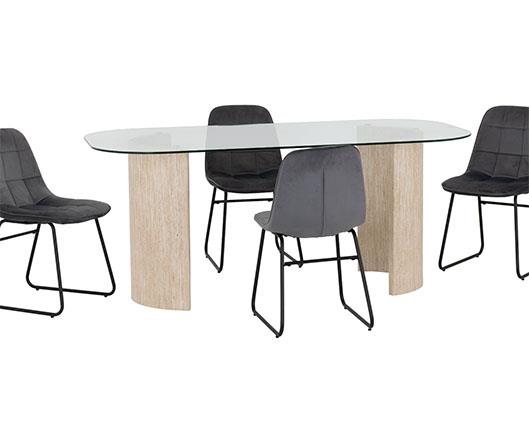 MODENA & LUKAS DINING SET (X4 CHAIRS) - CREAM/GREY VELVET