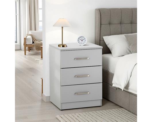 DAKOTA 3 DRAWER BEDSIDE - LIGHT GREY