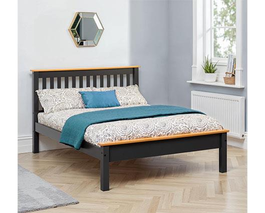 MONACO 4'6" LOW END BED - DARK GREY/OAK EFFECT