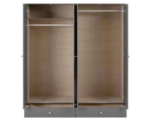 DENVER 4 DOOR 2 DRAWER MIRRORED WARDROBE - GREY GLOSS