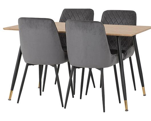 HAMILTON & AVERY MEDIUM DINING SET (X4 CHAIRS) - MEDIUM OAK EFFECT/GREY VELVET