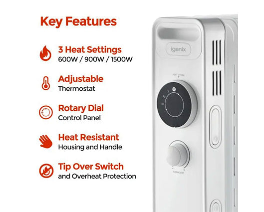 Igenix IG2615 1500W Oil Filled Radiator