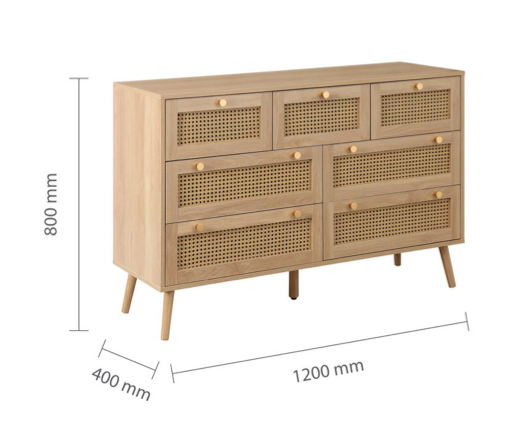 Catalina 7 Drawer Rattan Chest- Oak