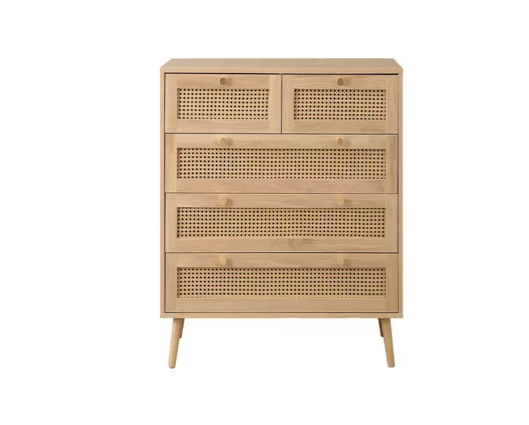 Catalina 5 Drawer Rattan Chest- Oak