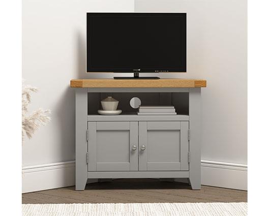 WINDSOR CORNER TV UNIT - PEBBLE GREY/OAK
