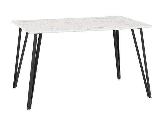 MARLOW & QUEBEC DINING SET (X4 CHAIRS) - WHITE MARBLE/BROWN FAUX LEATHER