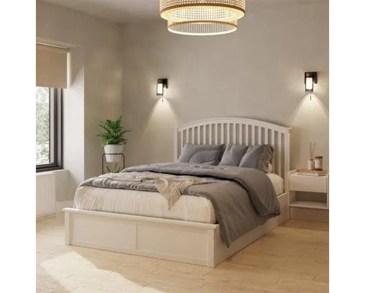 Madrid Wooden Ottoman Double Bed - White