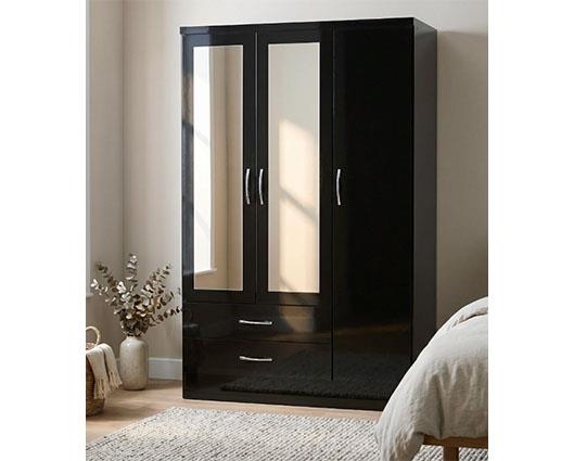 NEVADA 3 DOOR 2 DRAWER WARDROBE - BLACK GLOSS