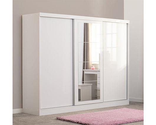 NEVADA 3 DOOR SLIDER WARDROBE - WHITE GLOSS