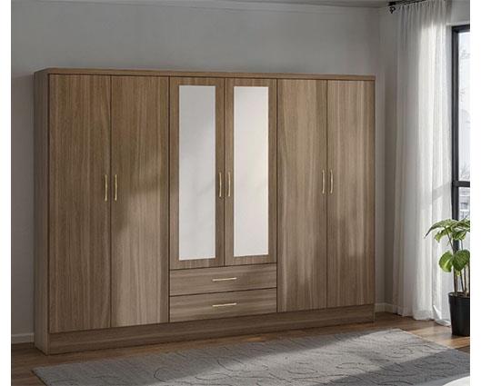 NEVADA 6 DOOR 2 DRAWER WARDROBE - RUSTIC OAK EFFECT