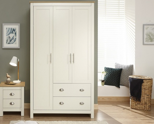Lachlan 3 Door 2 Drawer Wardrobe- Cream